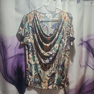 Jaclyn Smith Paisley Print Cowl Neck Top. Size XL.